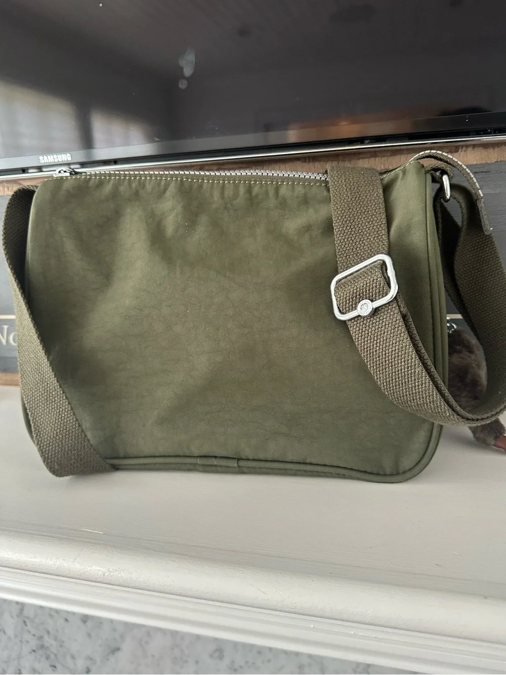 Kipling Green Moss Crossbody Shoulder Bag with Signature Fur Monkey Keychain
